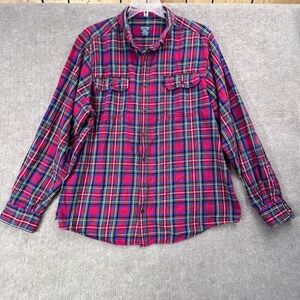 Faded Glory‎ Mens 2XLT Classic Red Combo Plaid Flannel Shirt Long Sleeve Cotton